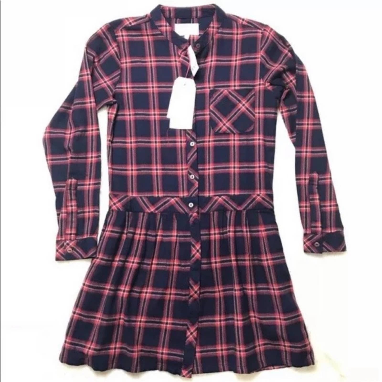 Current Elliott Tartan Plaid Dress Size 2/4 Red Blue Drop Waist School Girl Nwt